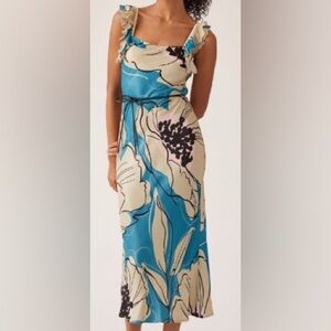 Anthropologie Conditions Apply Ruffled Floral Blue and White Midaxi Dress/Small